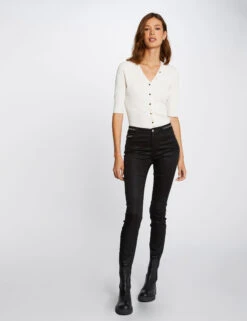 Pantalon Slim Enduit Noir Femme