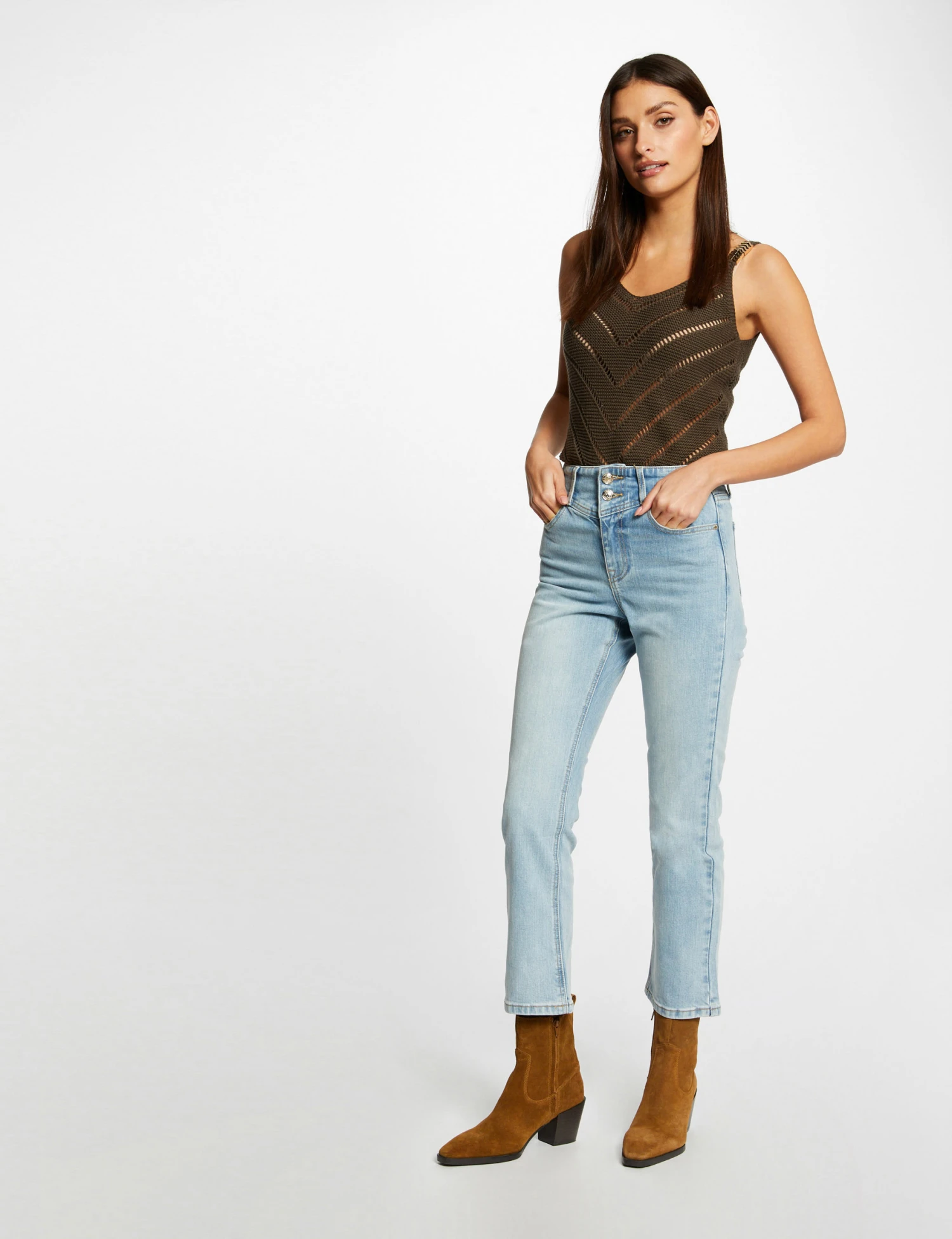 Pull Débardeur à Ornements Métalliques Vert Kaki Femme – Image 3