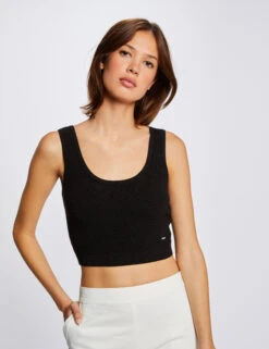 Pull Débardeur Crop Top Noir Femme