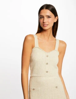 Pull Débardeur Fils Métallisés Ecru Femme