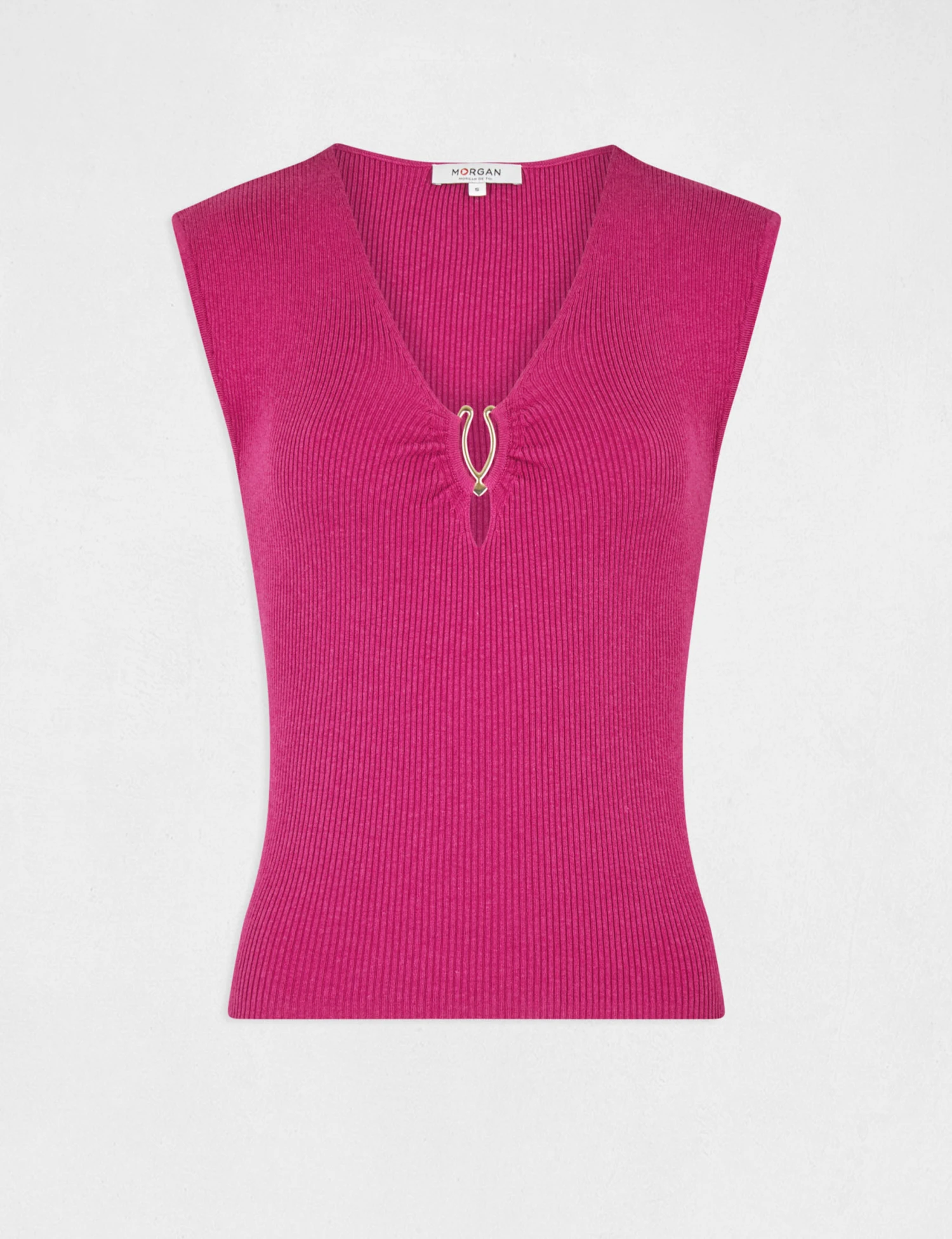 Pull Manches Courtes Col Détail Bijou Framboise Femme – Image 4