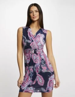 Robe Ajustée Drapée Imprimé Cachemire Marine Femme