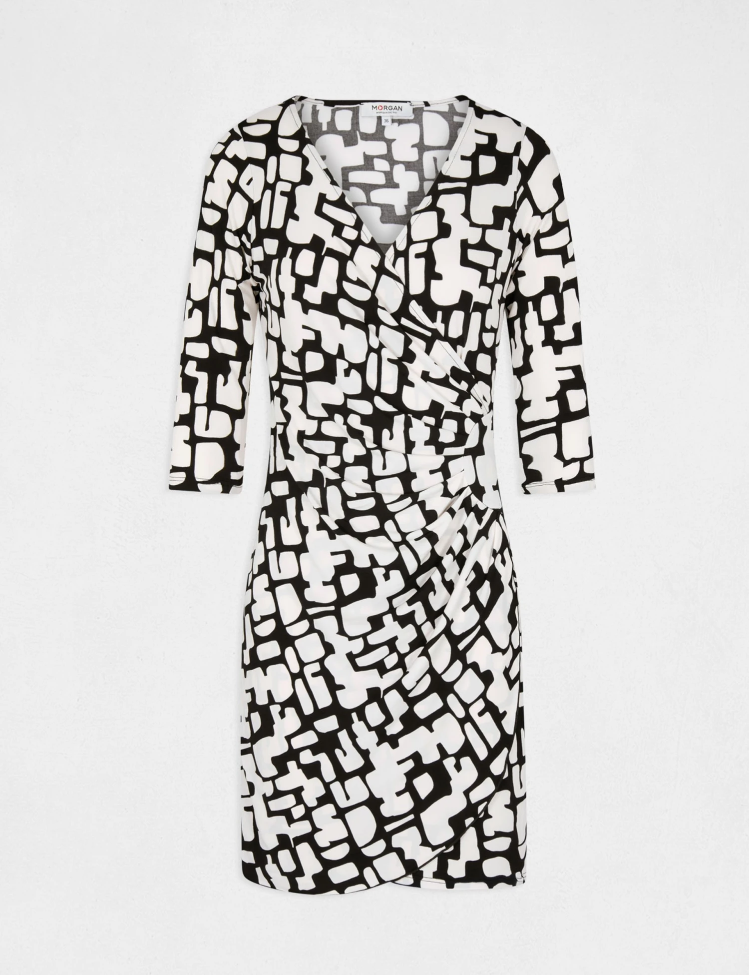 Robe Ajustée Drapée Imprimée Ecru Femme – Image 5