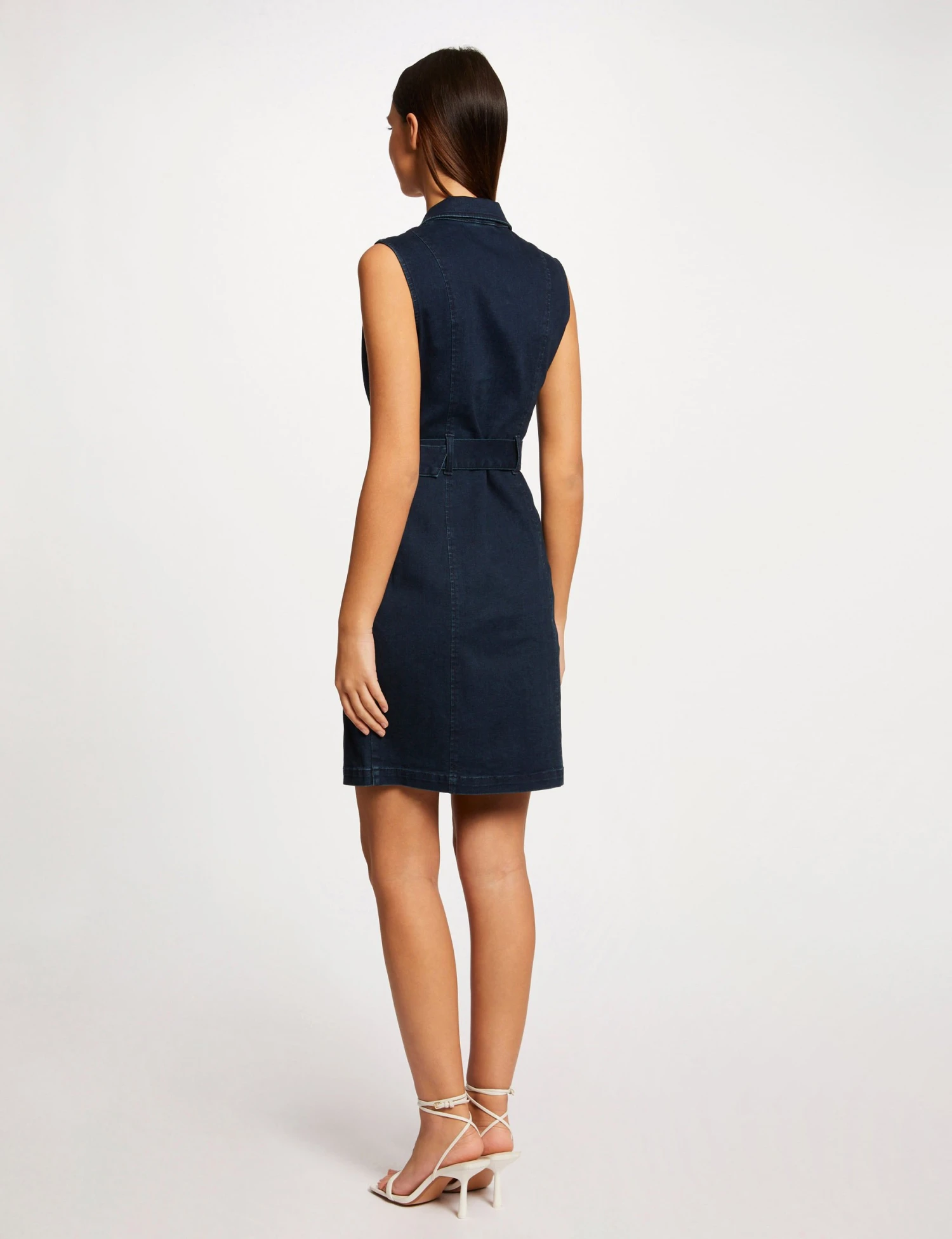 Robe Ajustée Drapée Sans Manches En Jean Jean Brut Femme – Image 2