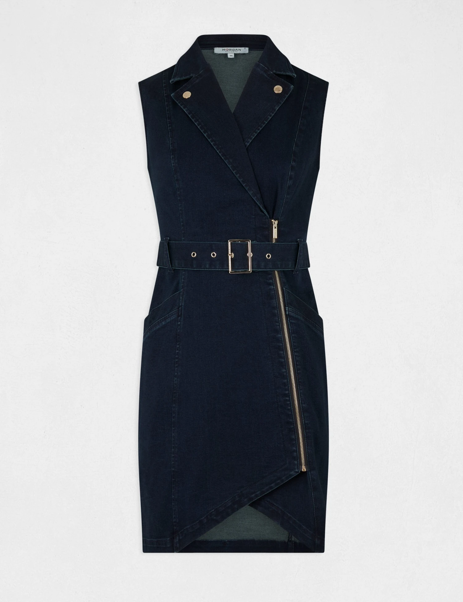 Robe Ajustée Drapée Sans Manches En Jean Jean Brut Femme – Image 4