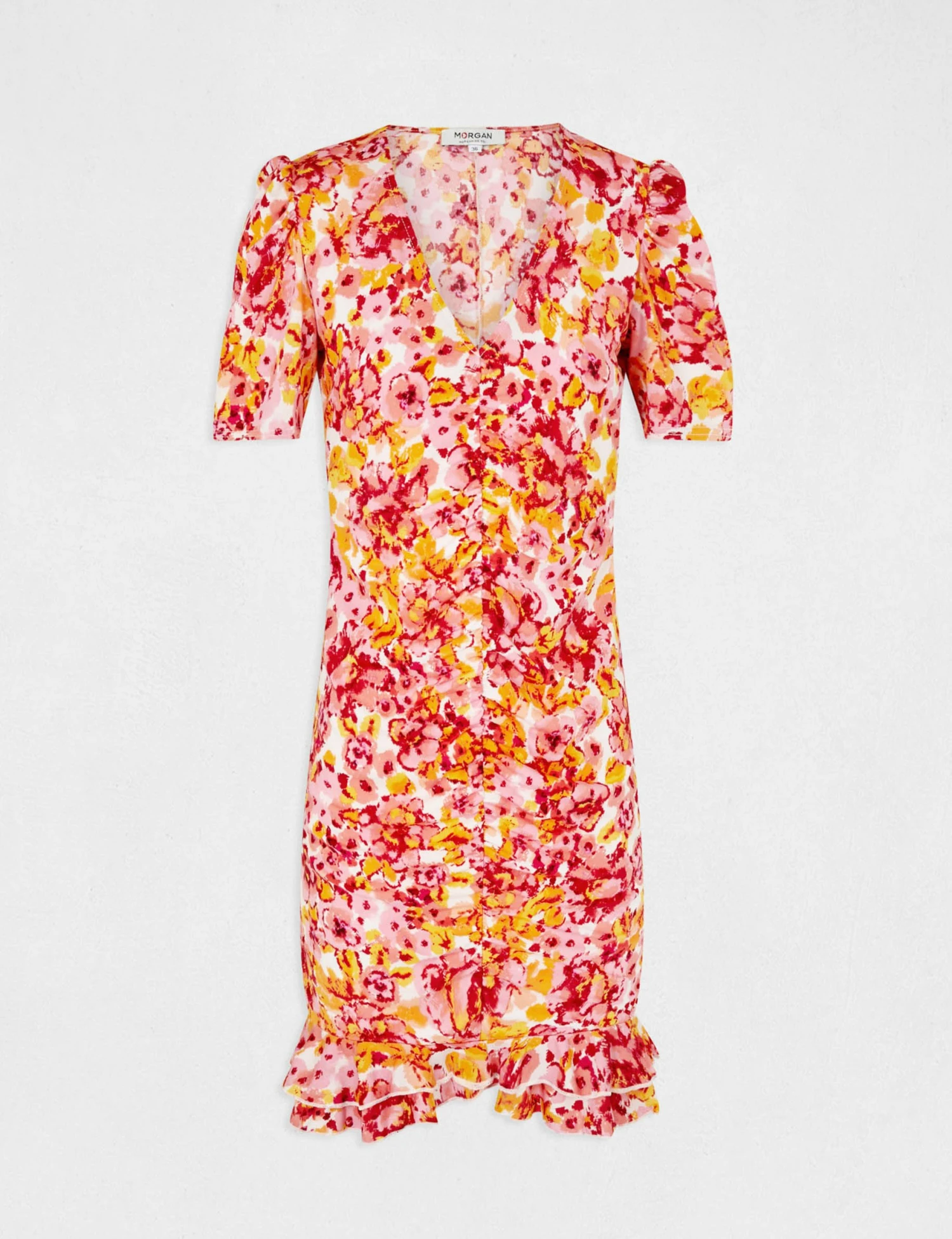 Robe Ajustée Froncée Imprimé Floral Multico Femme – Image 5