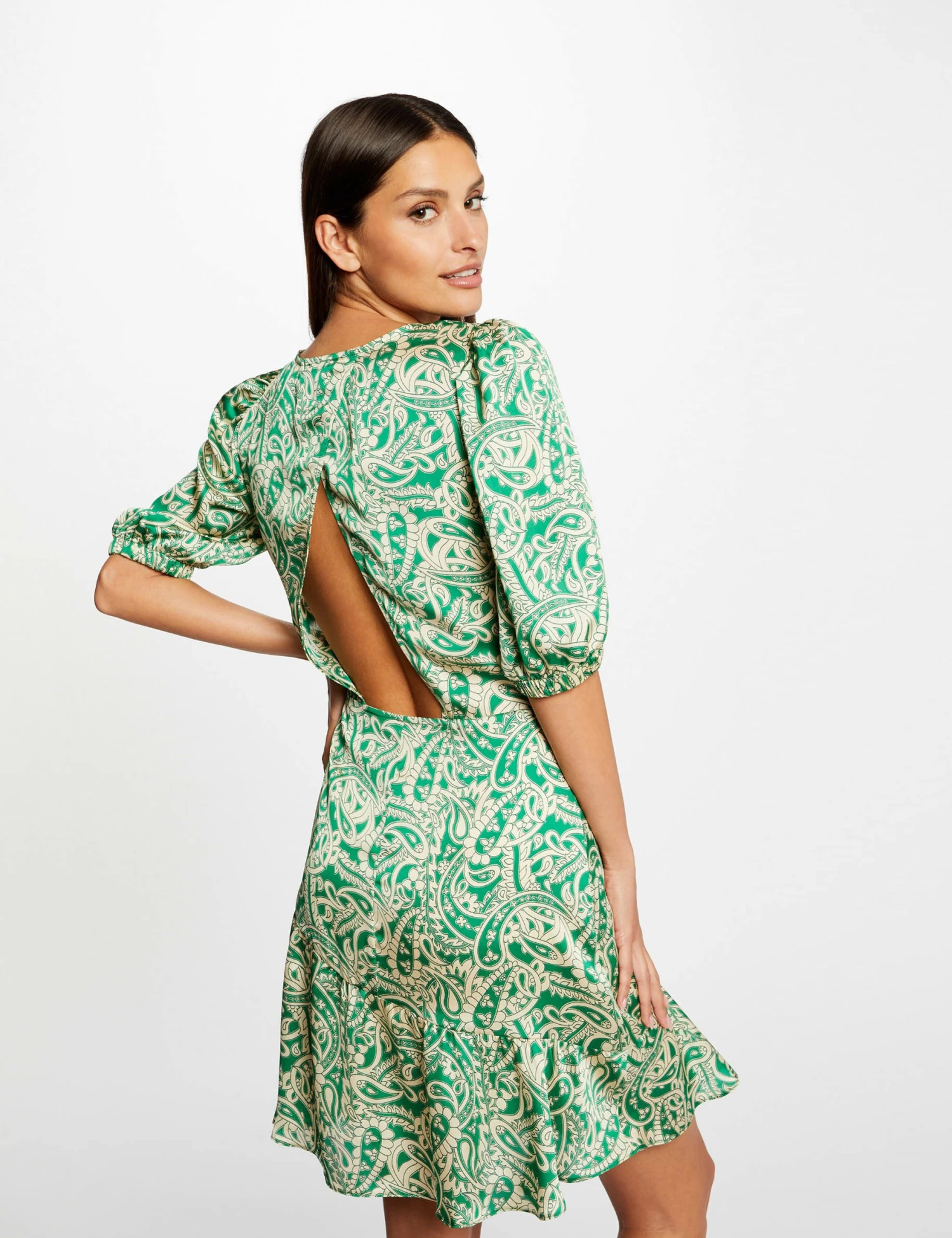 Robe Cintrée Dos Ouvert Satin Imprimée Multico Femme