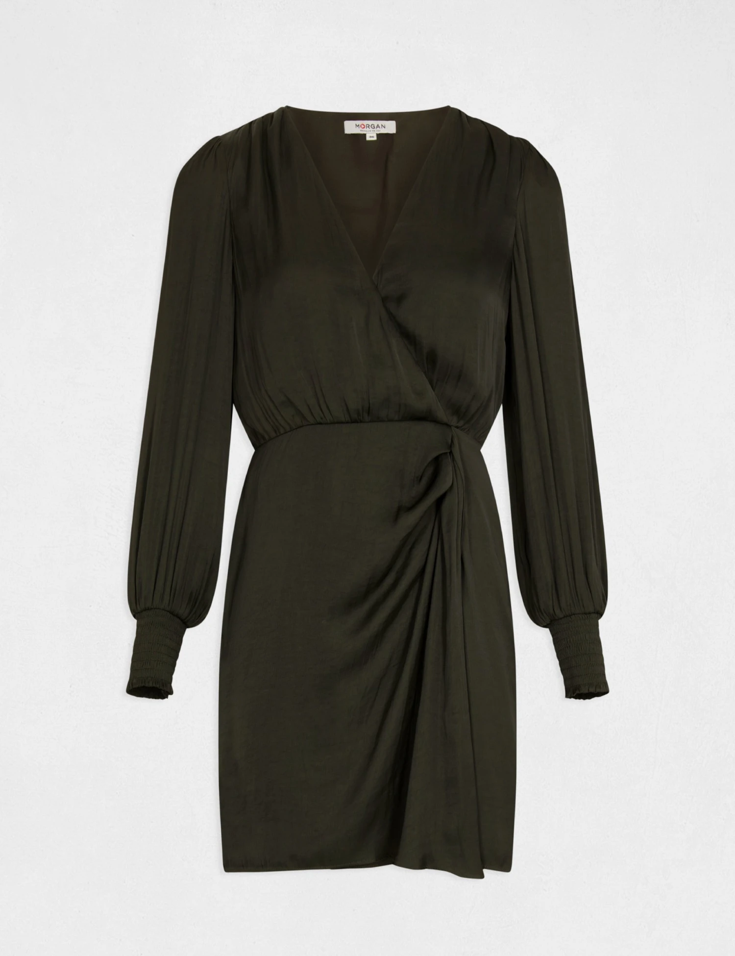 Robe Cintrée Drapée Satin Vert Fonce Femme – Image 4