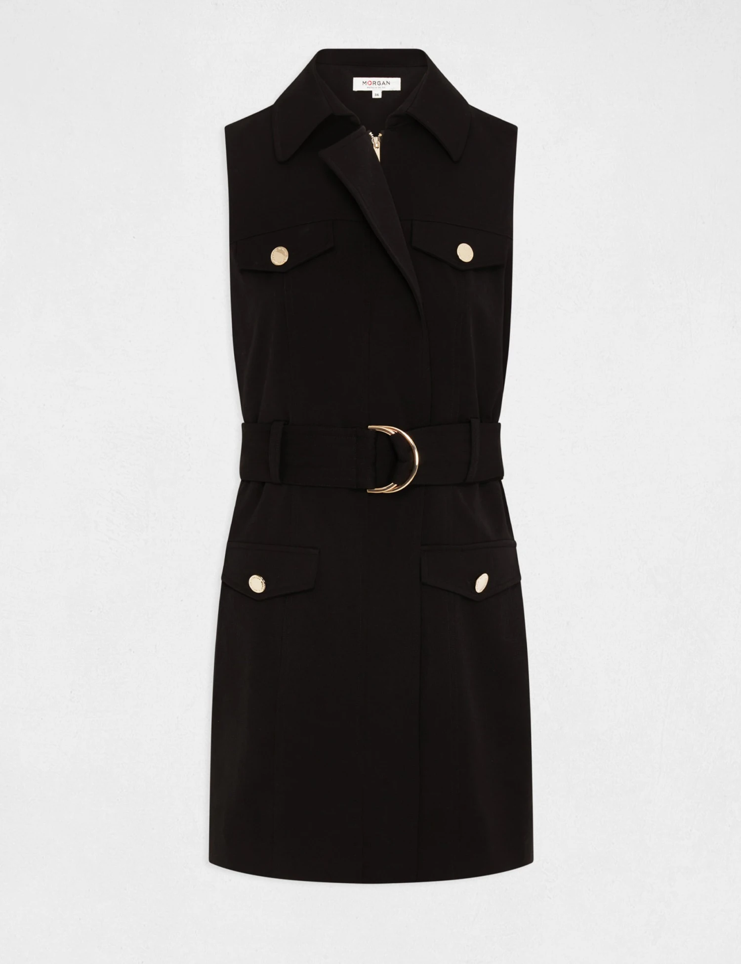 Robe Cintrée Zippée Ceinturée Noir Femme – Image 4