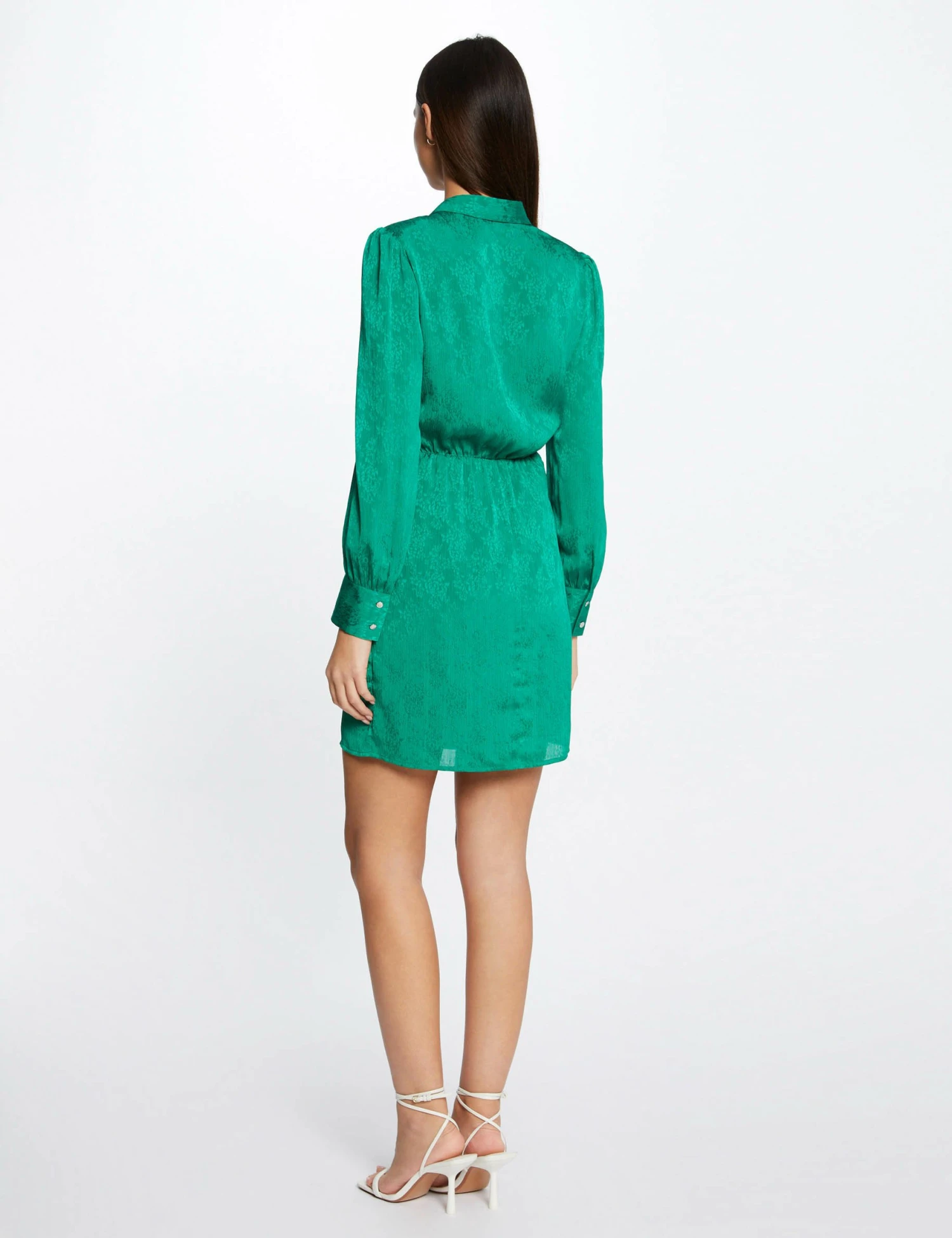 Robe Droite Drapée Satinée Imprimée Vert Femme – Image 2