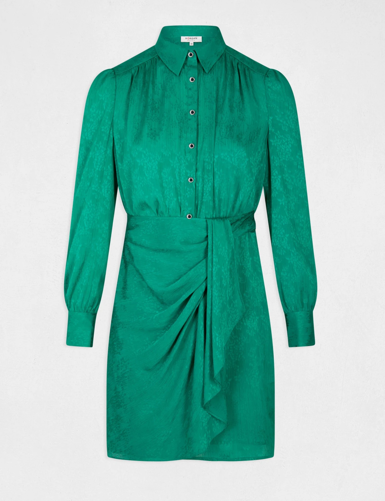 Robe Droite Drapée Satinée Imprimée Vert Femme – Image 5