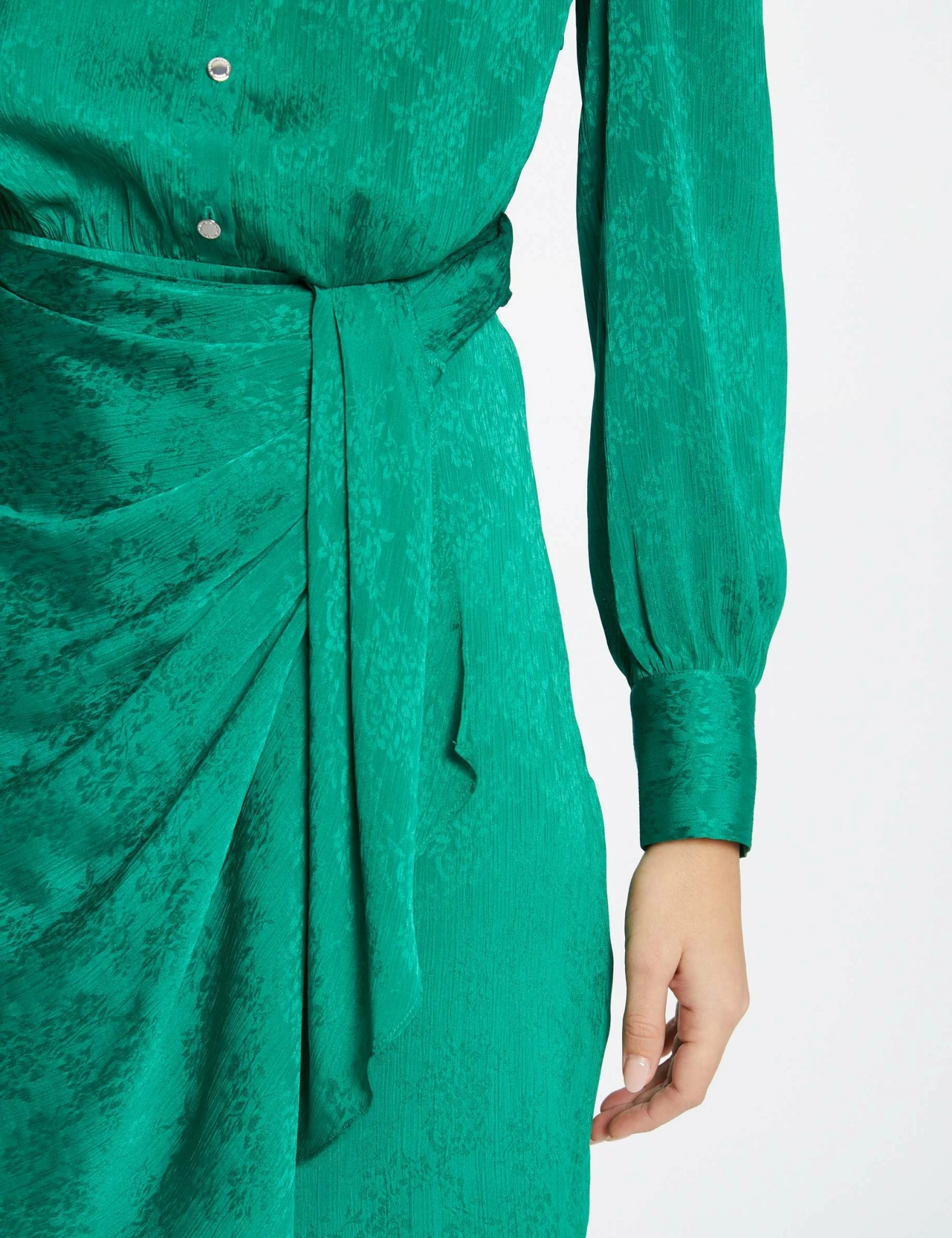 Robe Droite Drapée Satinée Imprimée Vert Femme – Image 3