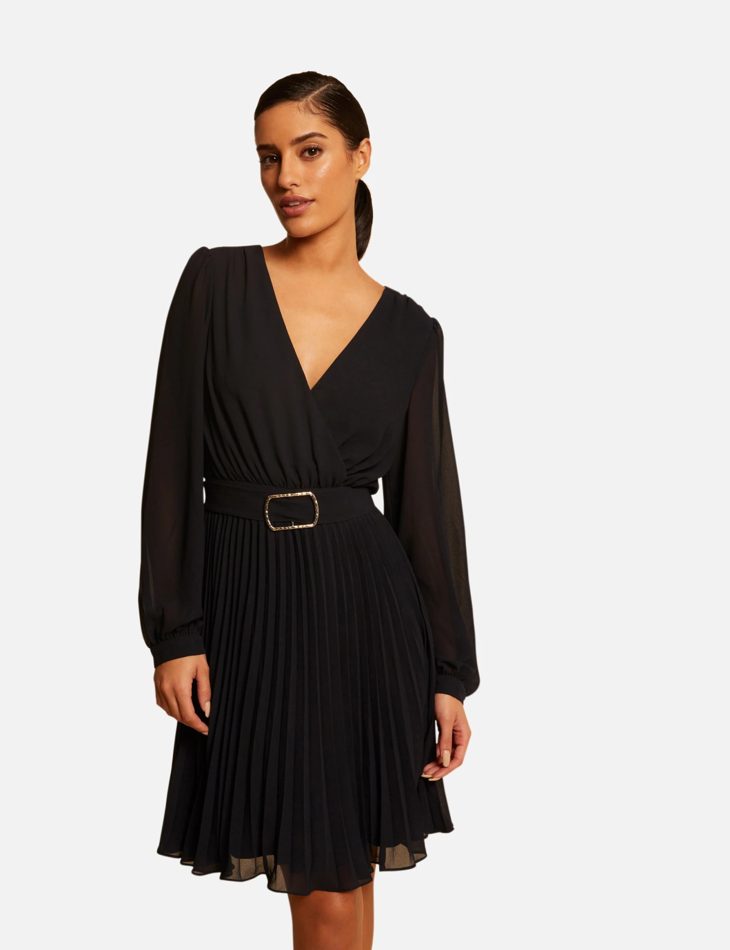 Robe Droite Fluide Avec Bas Plissé Marine Femme