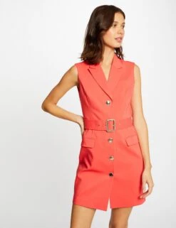 Robe Droite Sans Manches Ceinturée Rouge Femme
