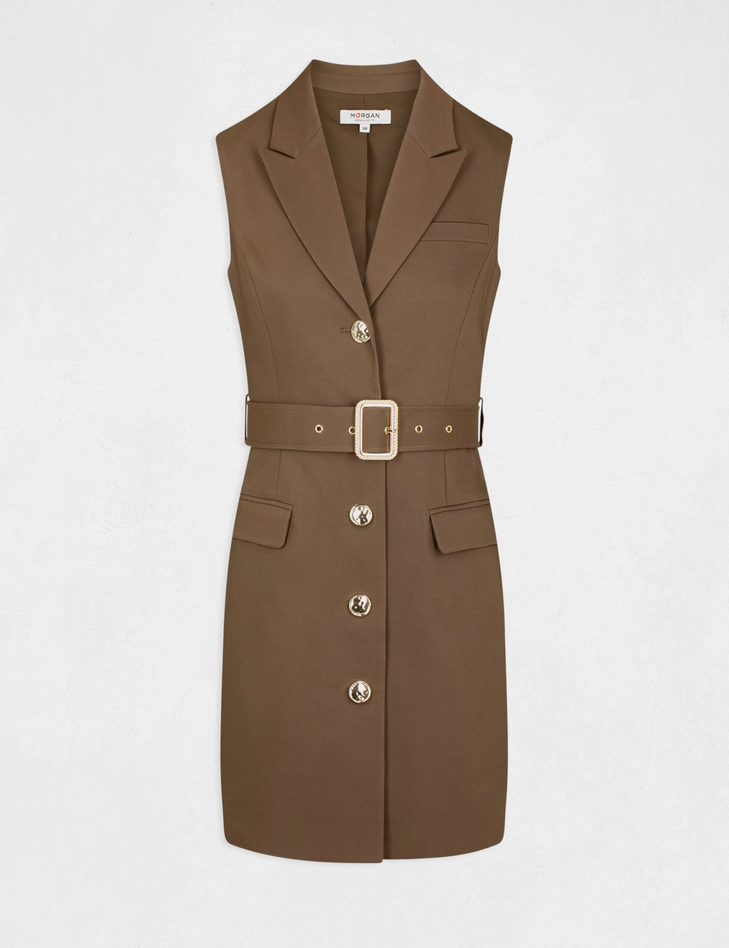 Robe Droite Sans Manches Ceinturée Vert Kaki Femme – Image 5