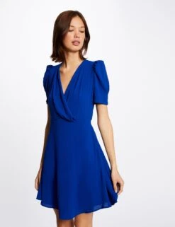 Robe évasée Avec Col Cache-coeur Bleu Electrique Femme