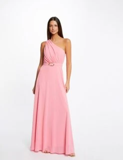 Robe Longue évasée Asymétrique Rose Clair Femme