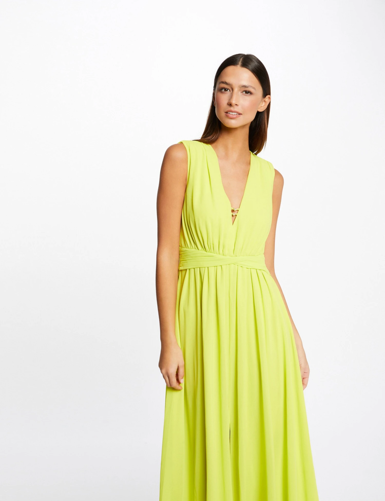 Robe Longue évasée Fendue Anis Femme