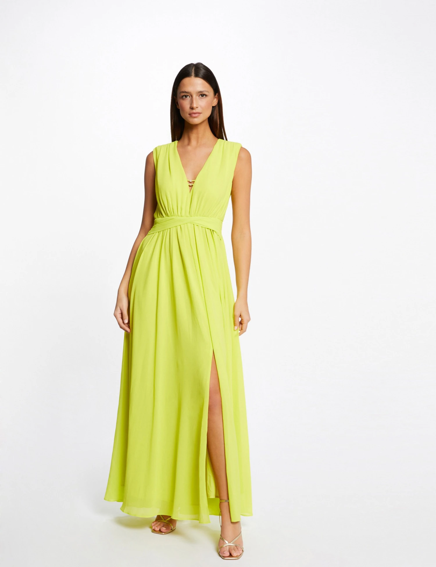 Robe Longue évasée Fendue Anis Femme – Image 4