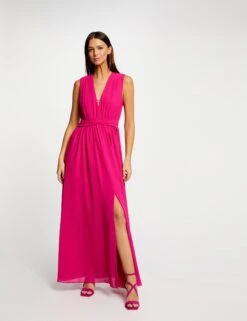 Robe Longue évasée Fendue Rose Fonce Femme