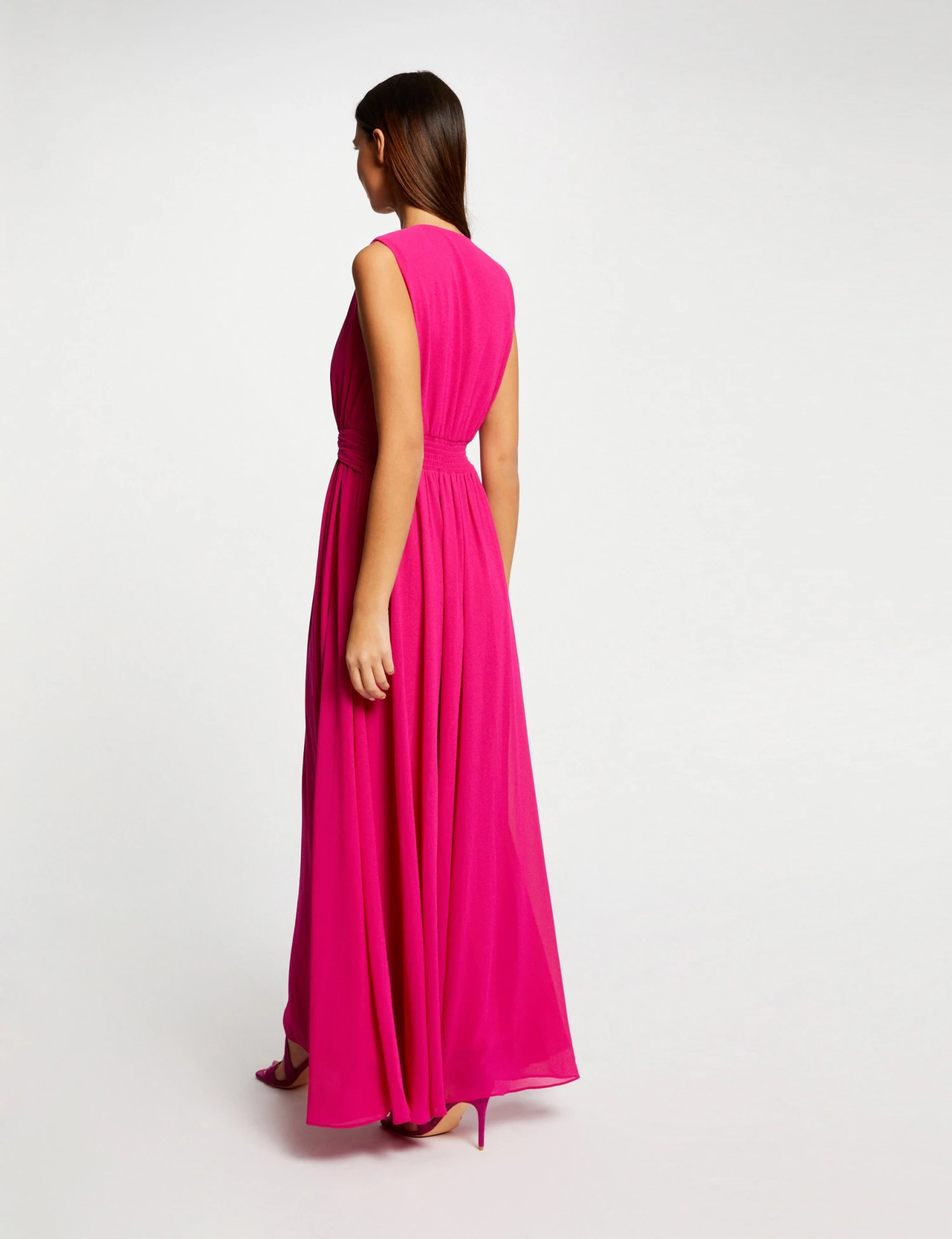 Robe Longue évasée Fendue Rose Fonce Femme – Image 2