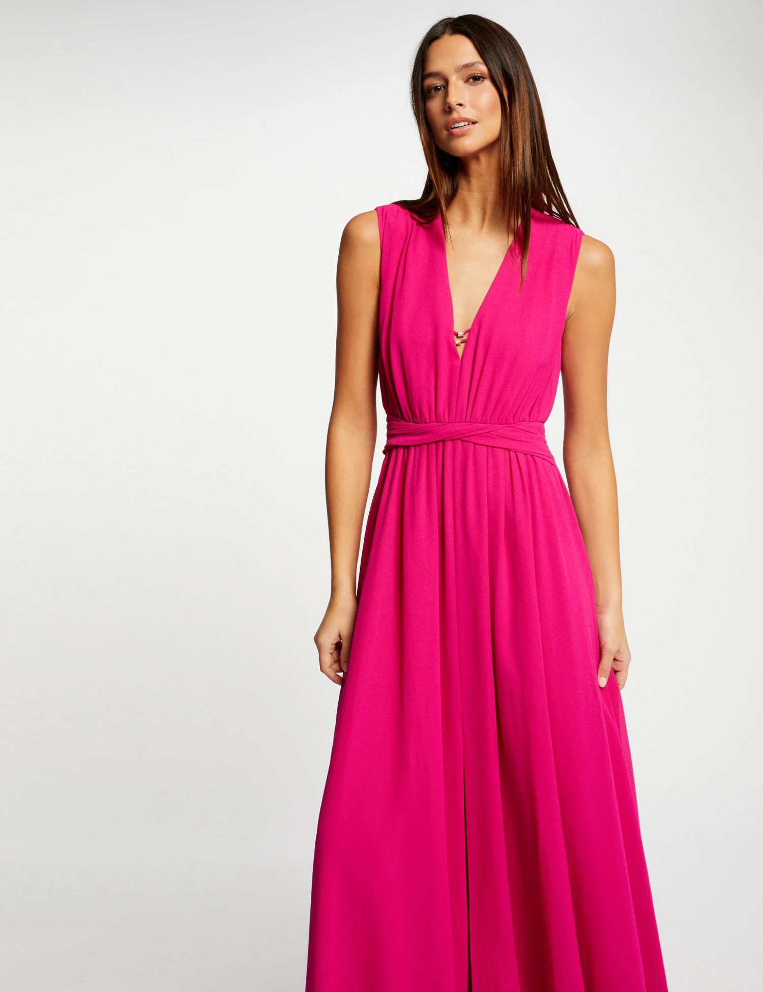 Robe Longue évasée Fendue Rose Fonce Femme – Image 3