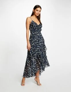 Robe Longue évasée Imprimé Abstrait Bleu Femme