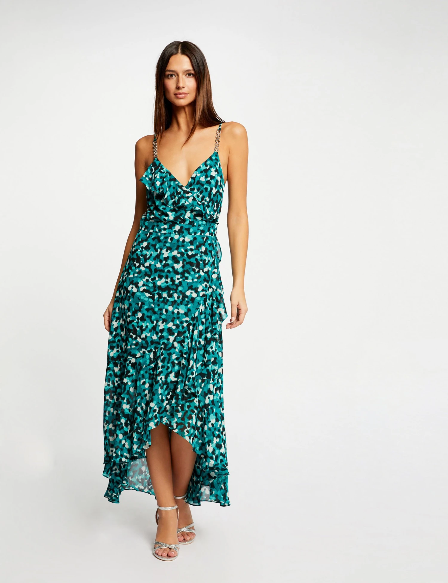 Robe Longue évasée Imprimé Abstrait Vert Femme