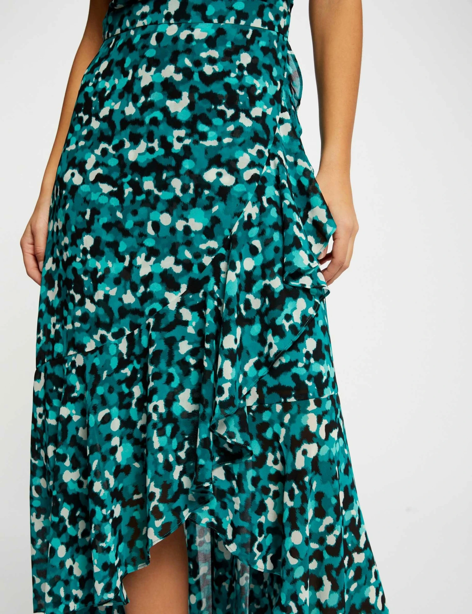 Robe Longue évasée Imprimé Abstrait Vert Femme – Image 3