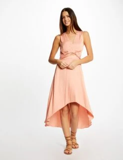 Robe Midi Trapèze Asymétrique Rose Moyen Femme