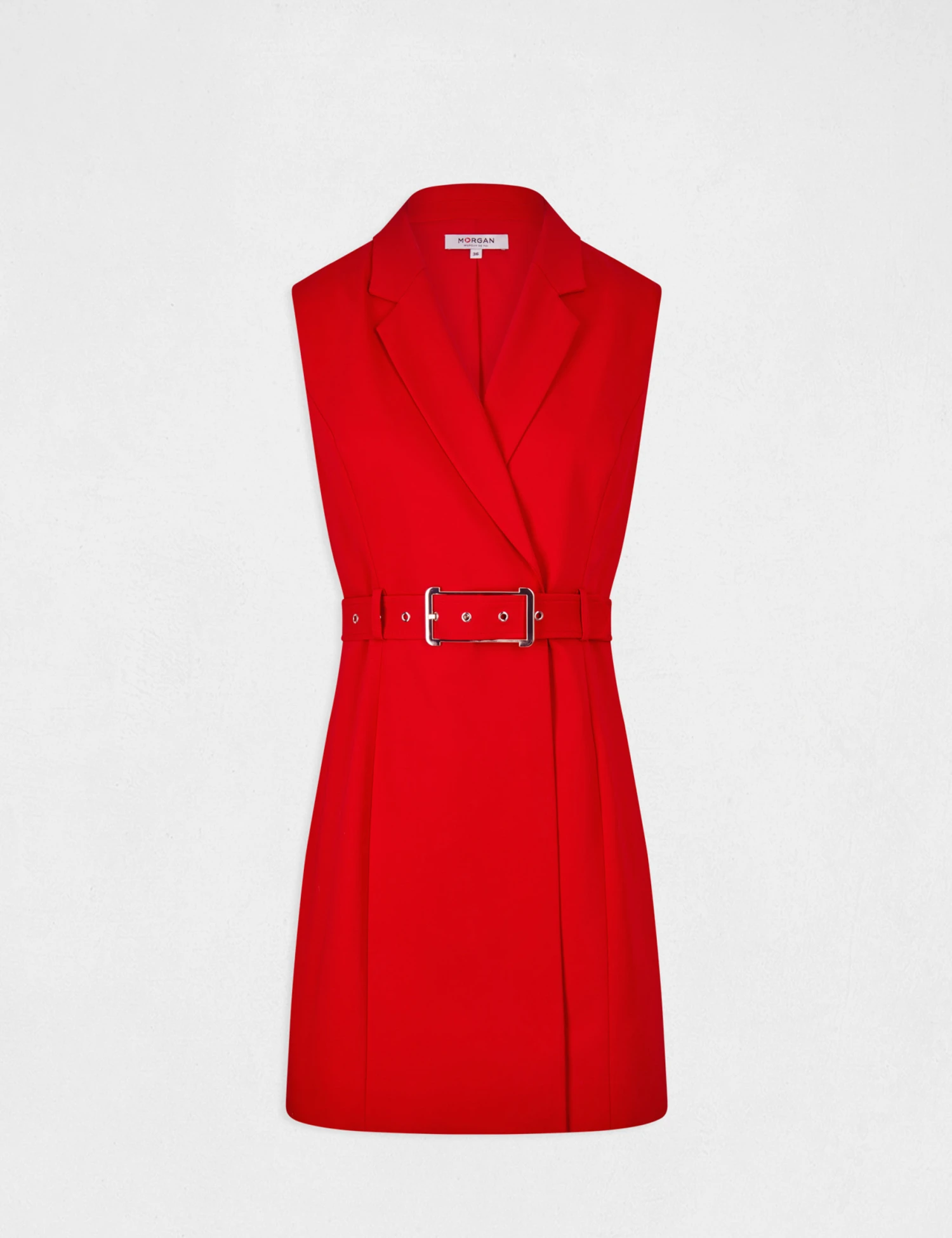 Robe Portefeuille Ceinturée Sans Manches Rouge Femme – Image 4
