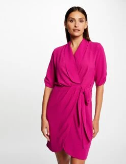Robe Portefeuille Manches 3/4 Framboise Femme