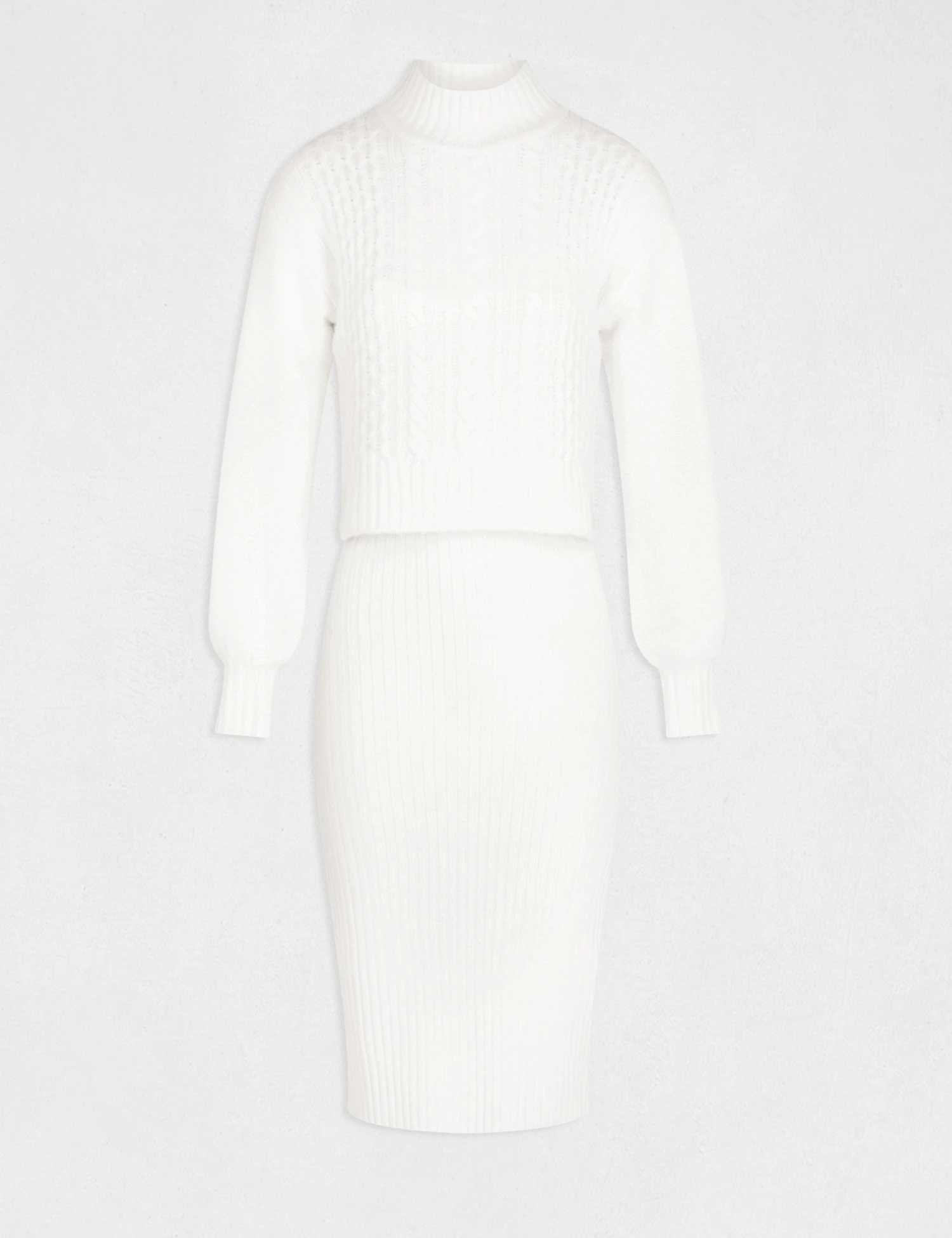 Robe Pull Ajustée Effet 2-en-1 Ecru Femme – Image 5
