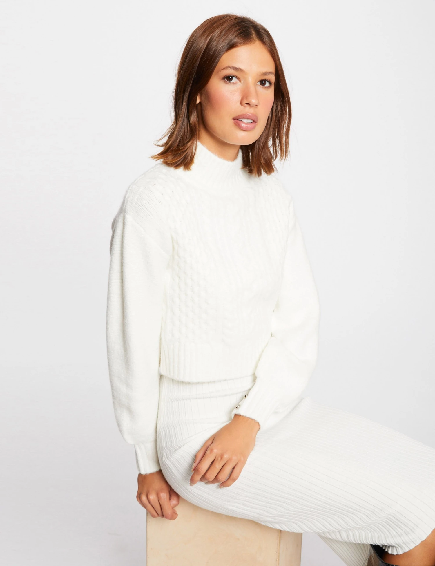 Robe Pull Ajustée Effet 2-en-1 Ecru Femme – Image 4