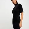 Robe Pull Ajustée Manches Courtes Noir Femme