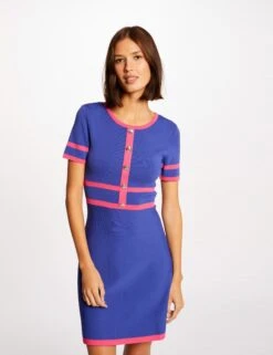 Robe Pull Droite Manches Courtes Violet Fonce Femme