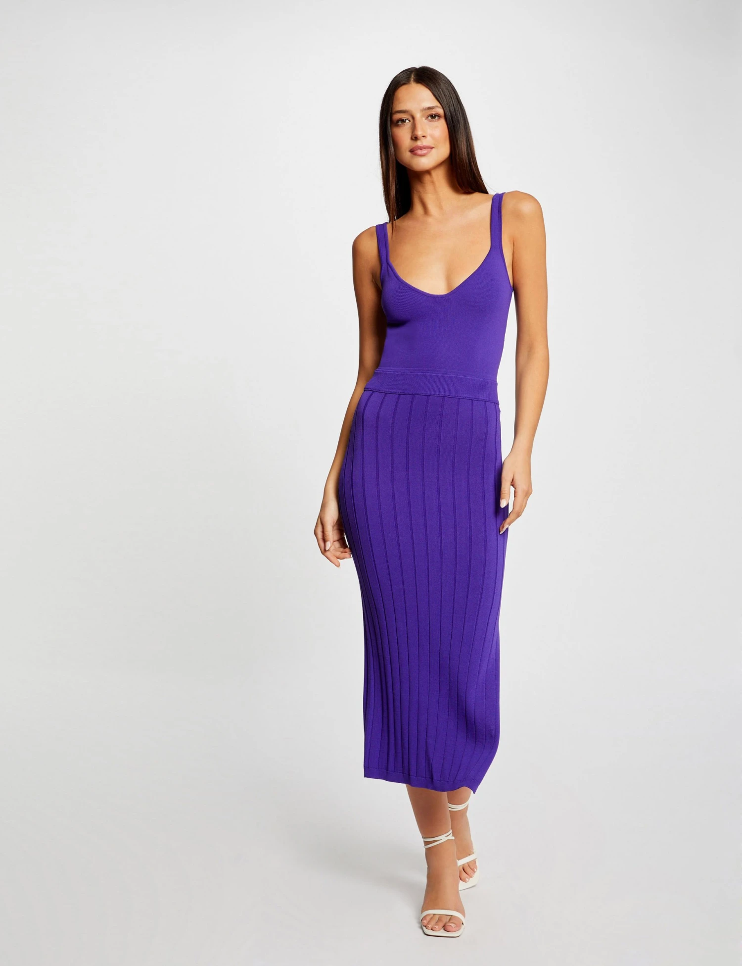 Robe Pull Longue Ajustée Fendue Violet Femme