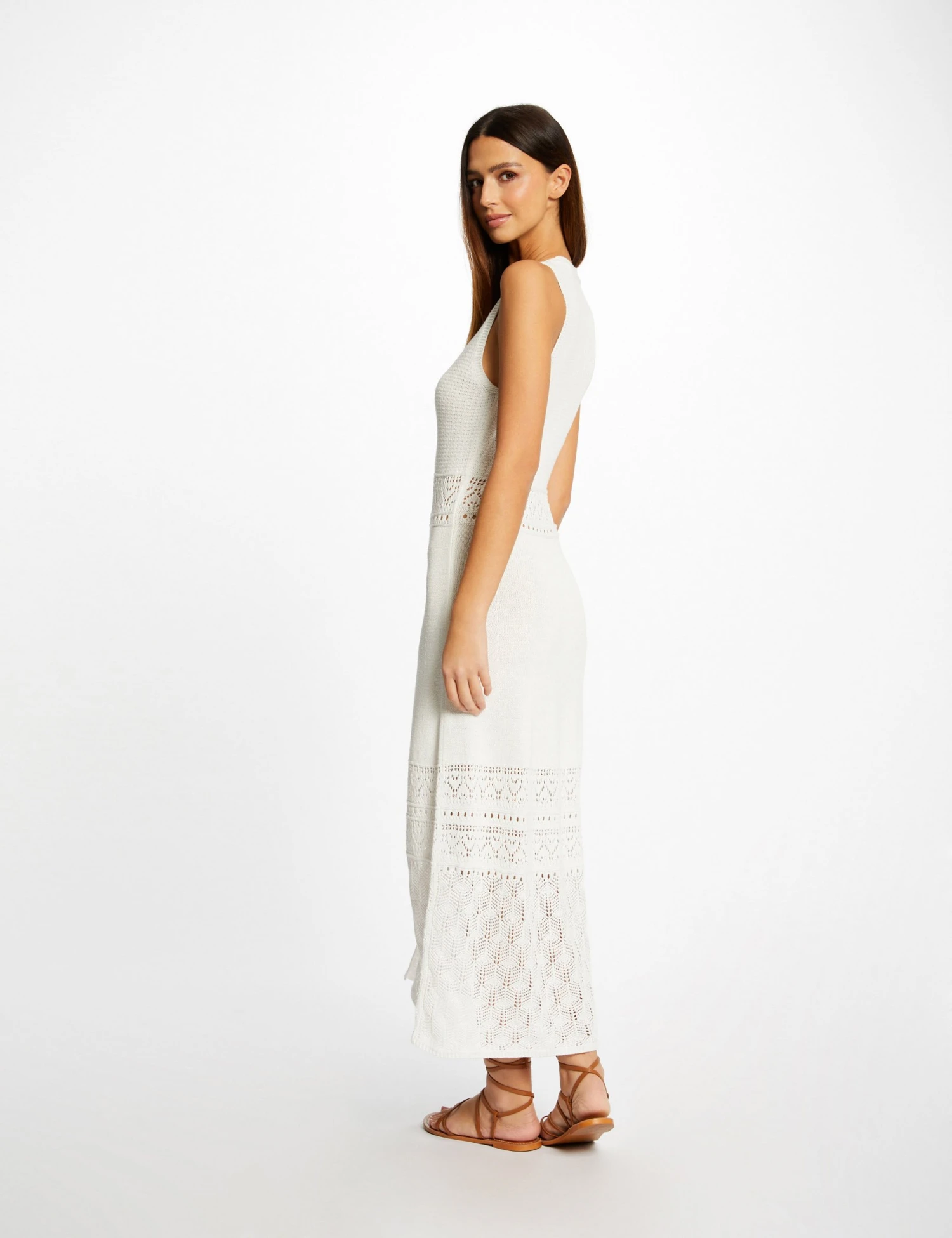 Robe Pull Longue Droite Sans Manches Ecru Femme – Image 2