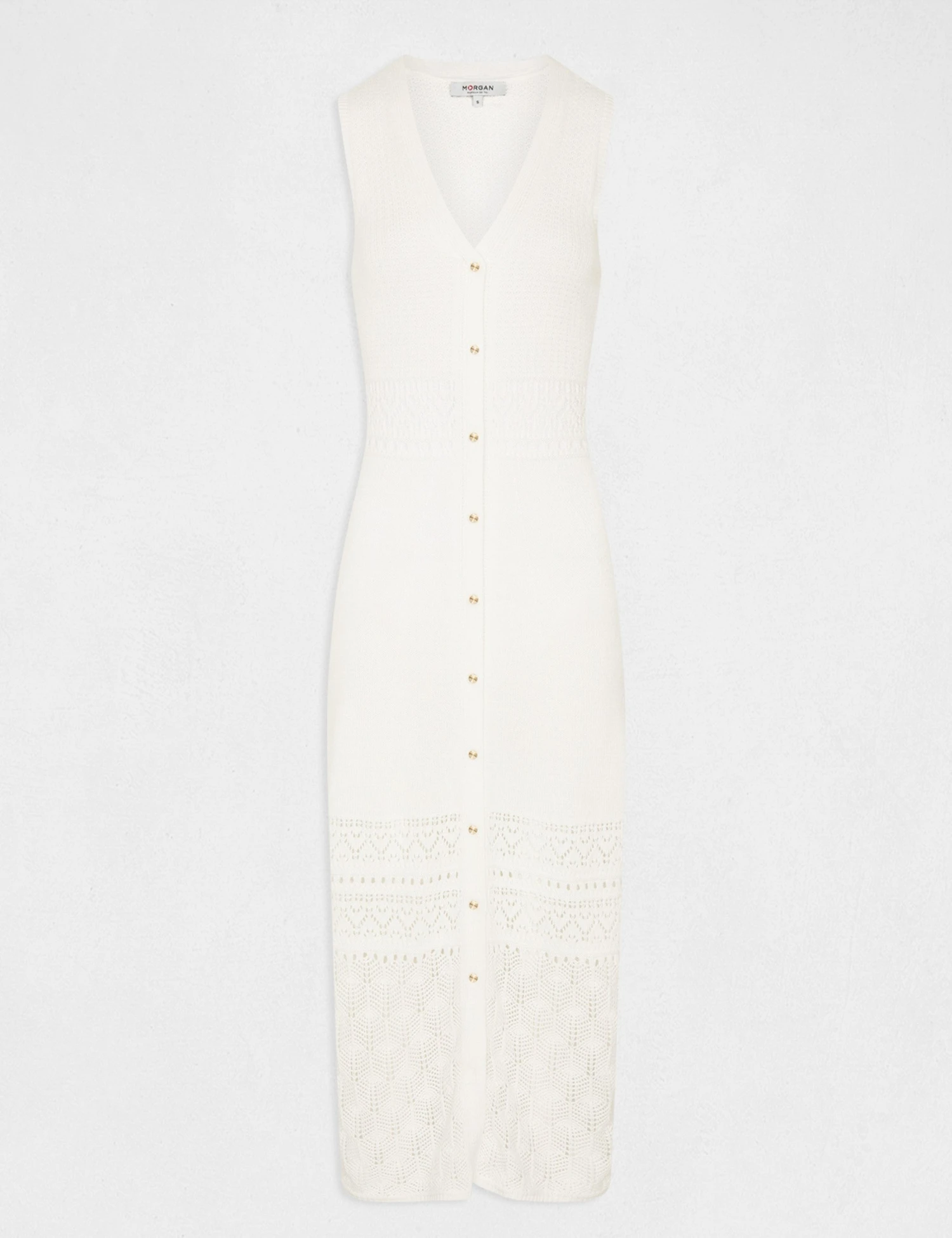 Robe Pull Longue Droite Sans Manches Ecru Femme – Image 5