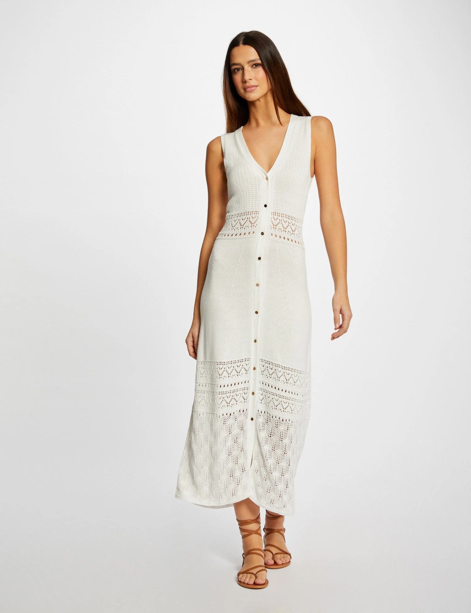 Robe Pull Longue Droite Sans Manches Ecru Femme – Image 3