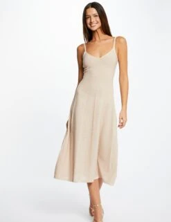 Robe Pull Midi évasée à Bretelles Fines Dore Femme