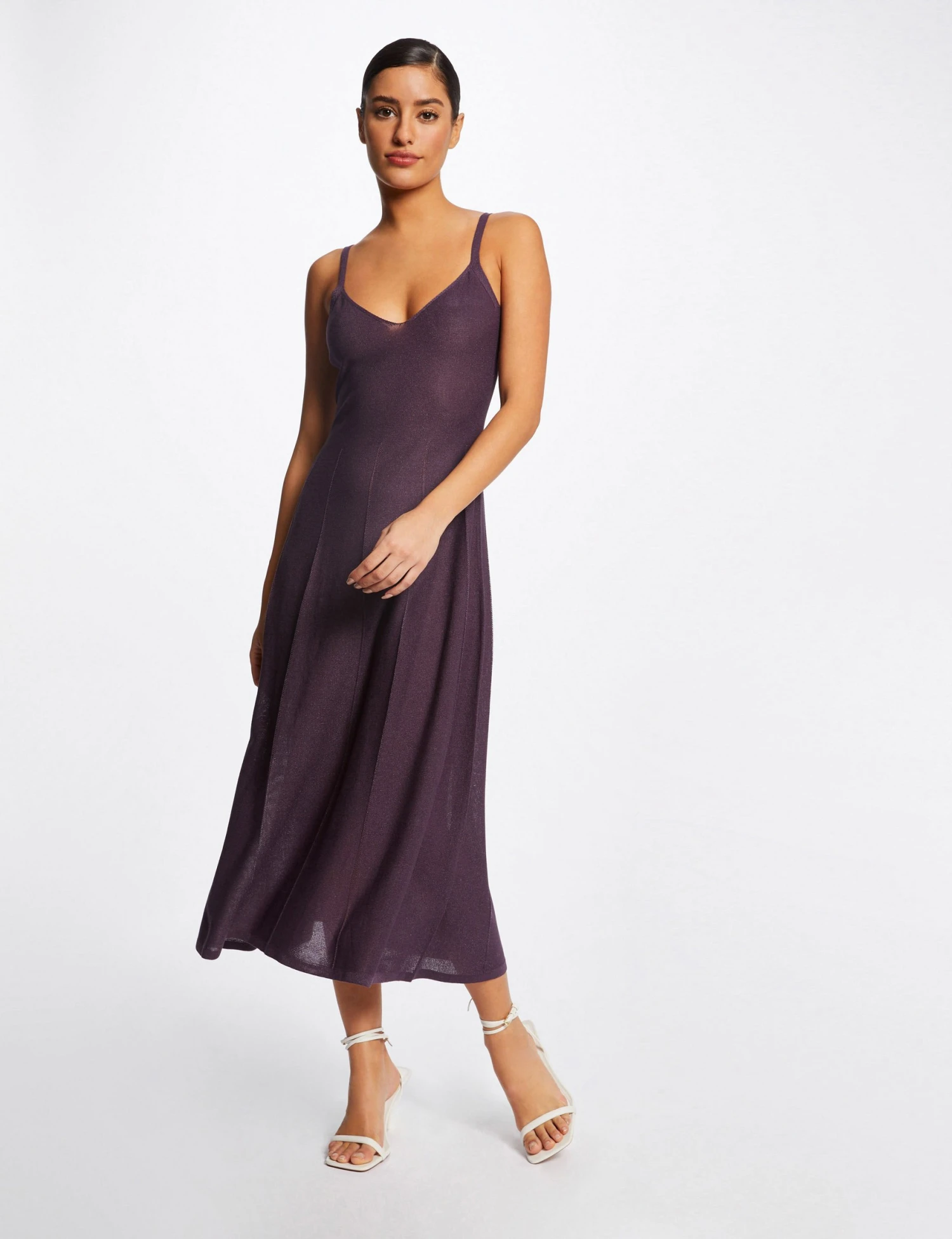 Robe Pull Midi évasée à Bretelles Fines Prune Femme