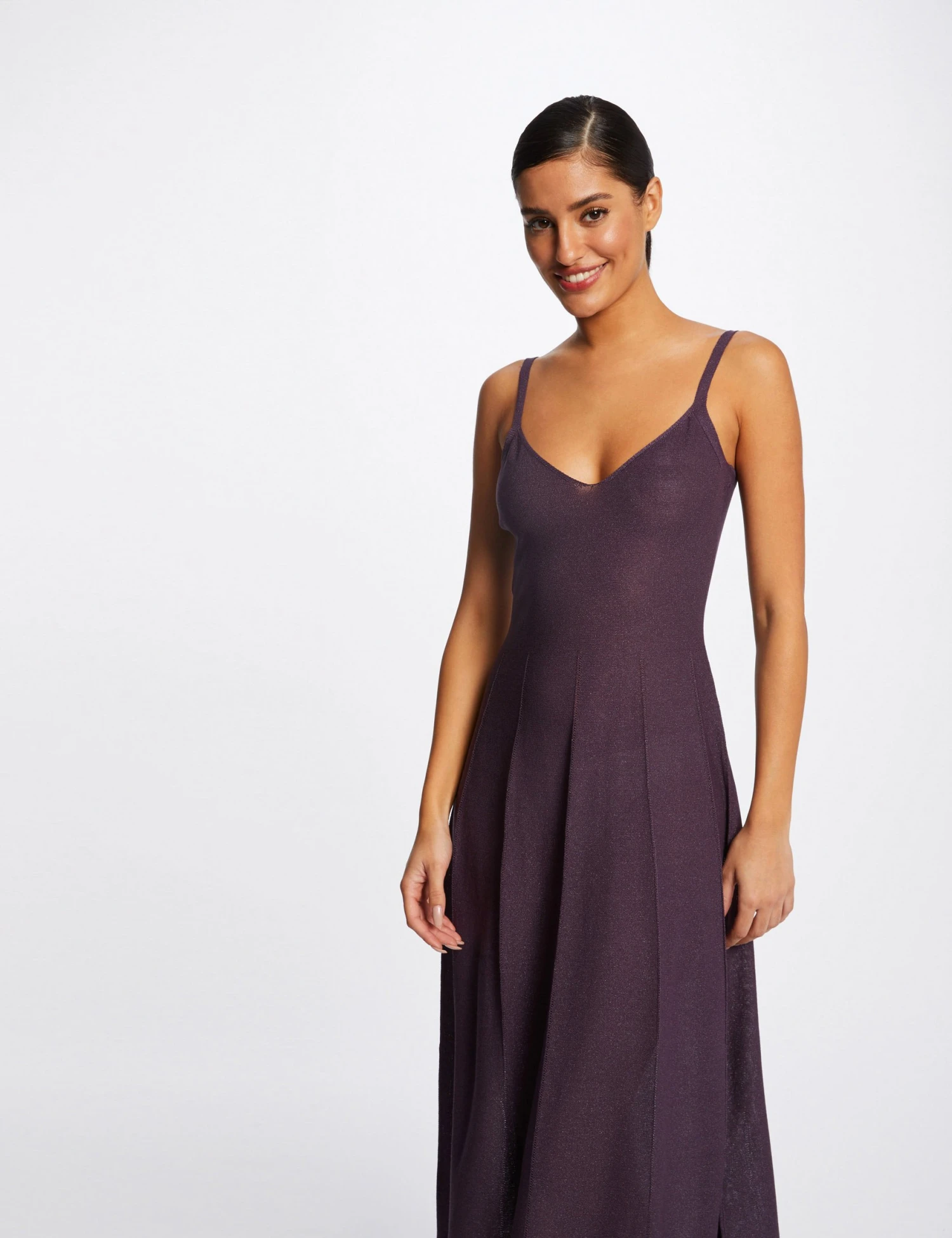 Robe Pull Midi évasée à Bretelles Fines Prune Femme – Image 4