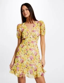 Robe Trapèze à Volants Imprimé Floral Multico Femme