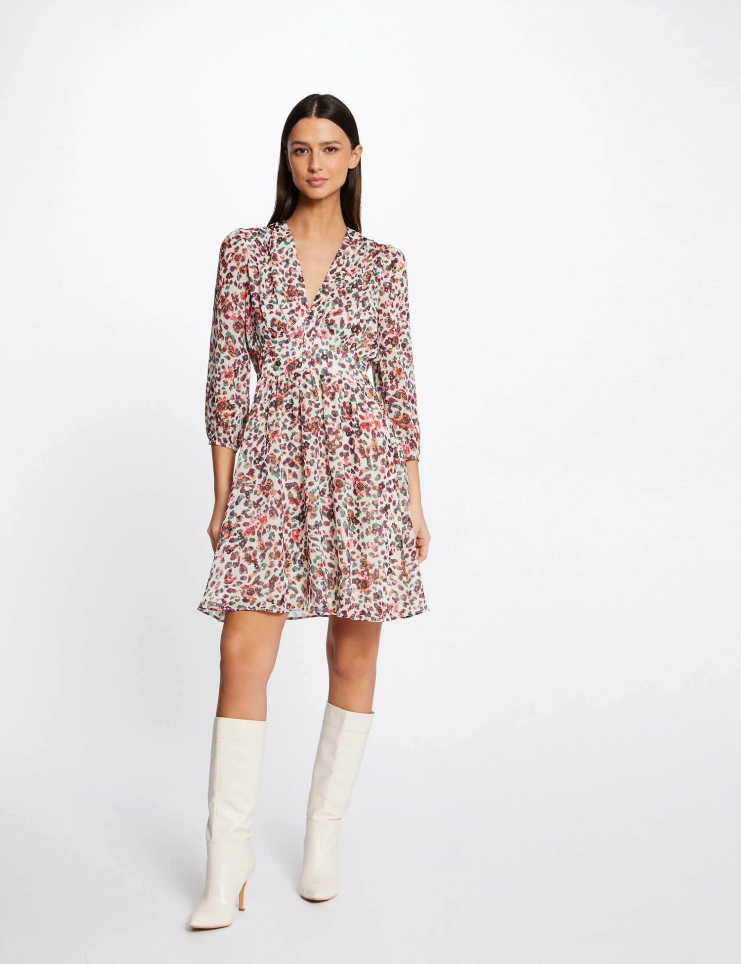 Robe Trapèze Fluide Imprimé Floral Ecru Femme – Image 2