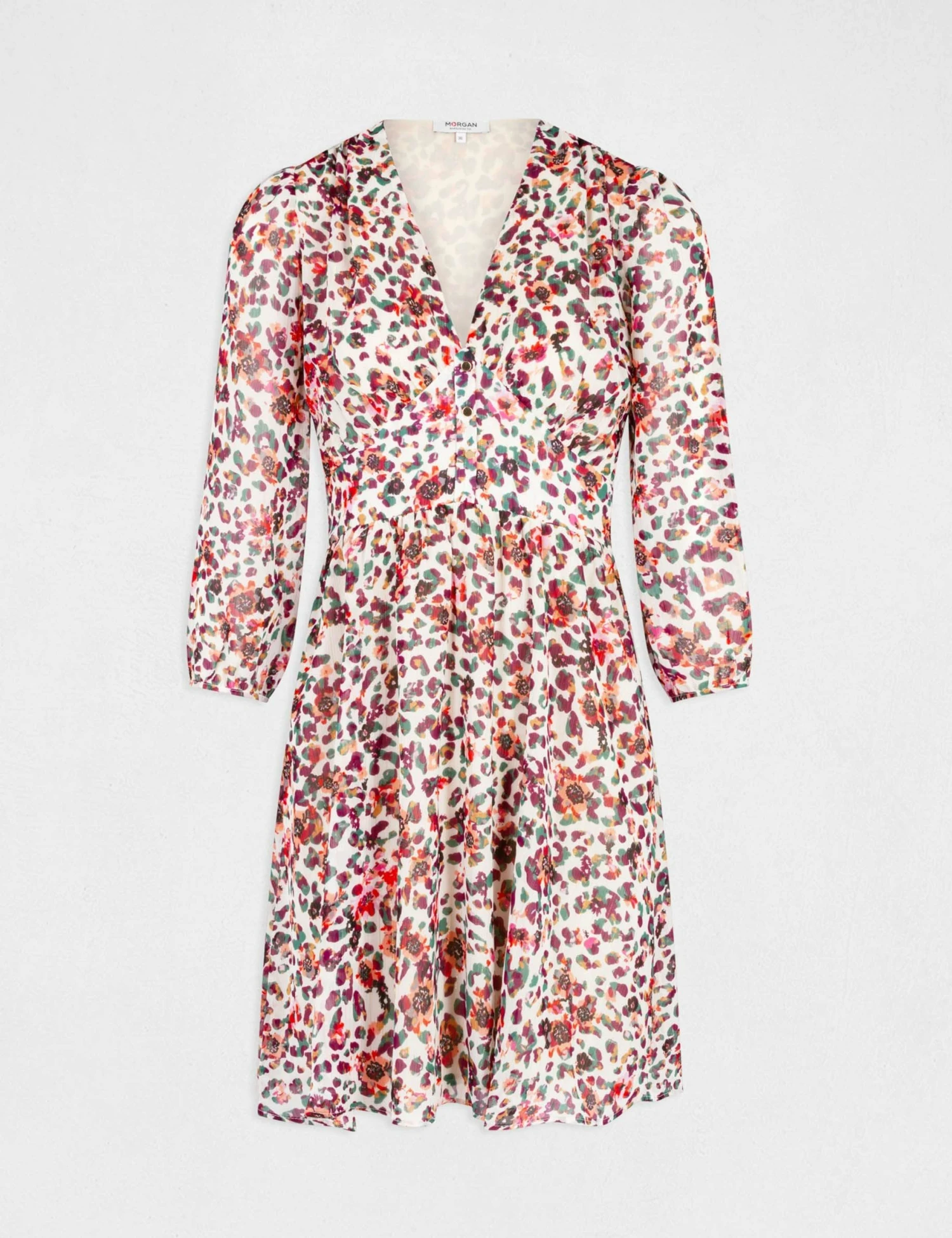 Robe Trapèze Fluide Imprimé Floral Ecru Femme – Image 4