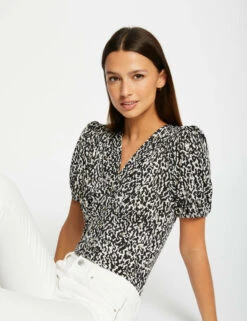 T-shirt à Boutons Imprimé Animalier Multico Femme