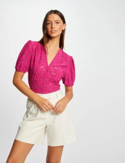 T-shirt Manches Courtes à Broderie Framboise Femme