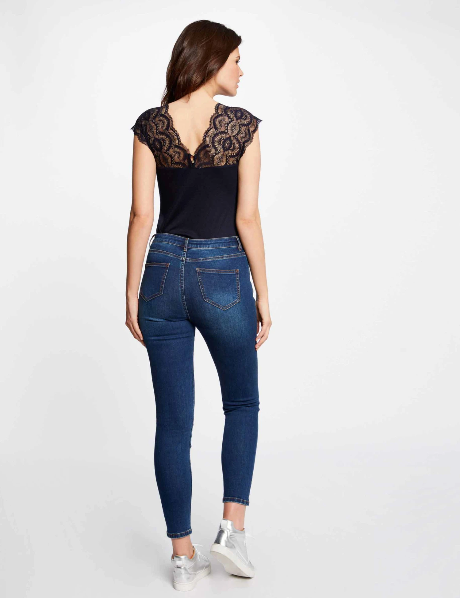 T-shirt Manches Courtes à Dentelle Marine Femme – Image 2