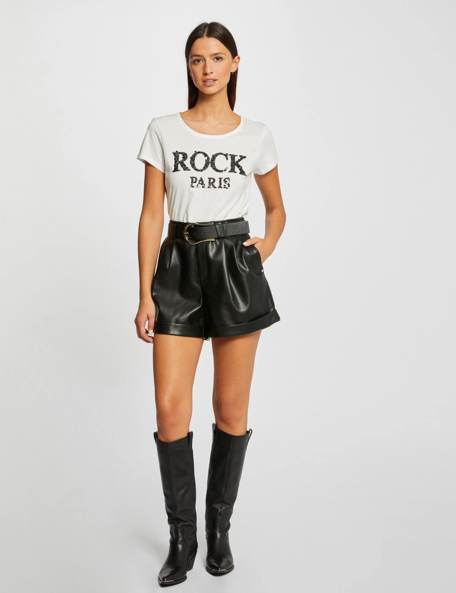 T-shirt Manches Courtes à Inscription Noir Femme – Image 3